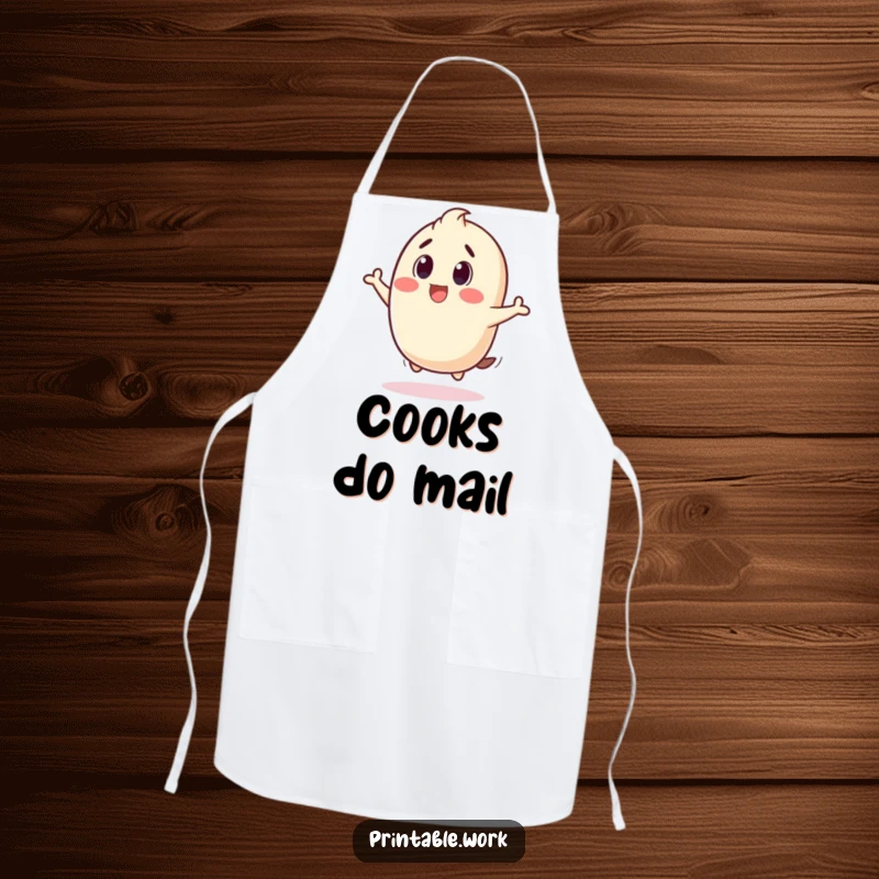 Funny apron showcasing a stamp character bouncing with a joyful 'thud', ideal for kitchen use and spreading happiness.