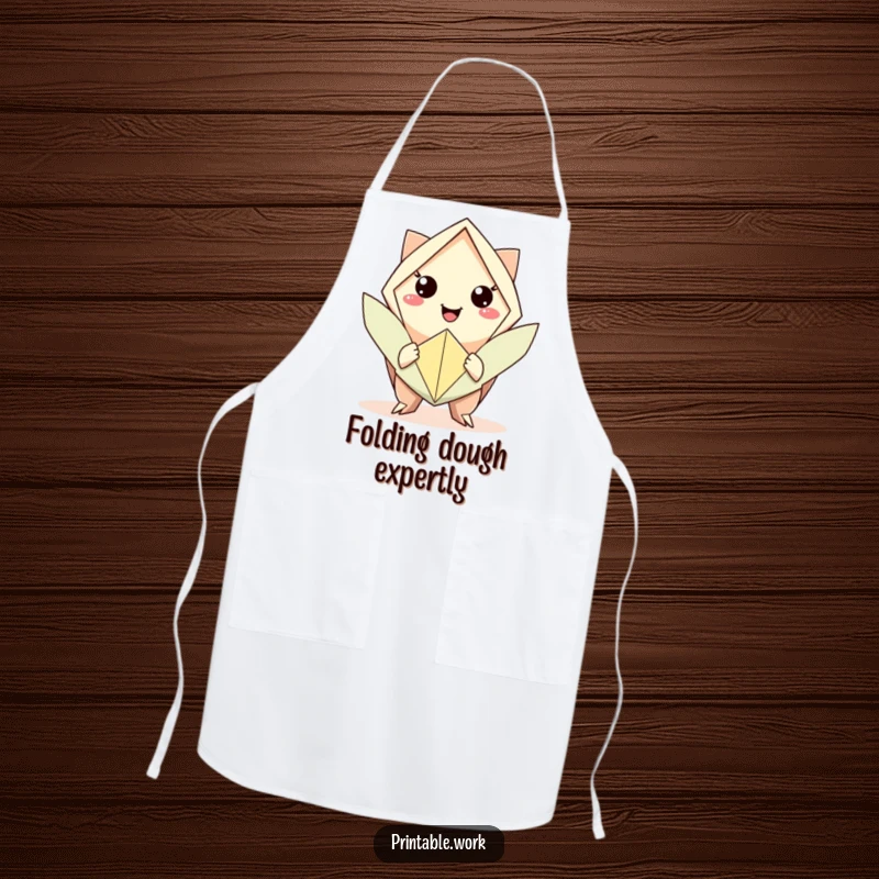 Funny apron with a character offering origami, for crafters who appreciate precision and a smile.