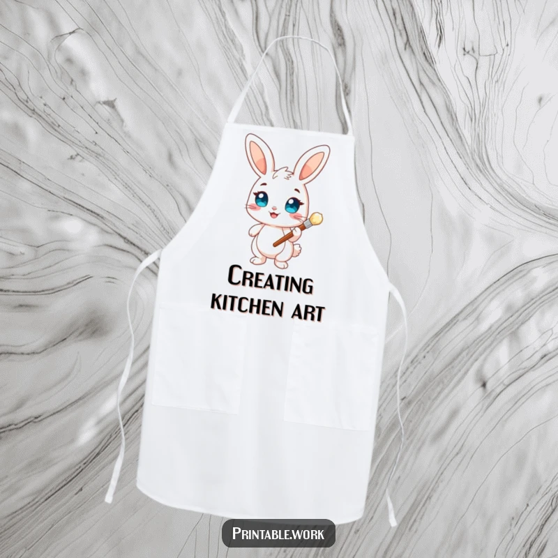Funny Bunny Artist Apron: A humorous apron featuring a cheerful bunny with bright eyes holding a paintbrush, perfect for a creative cook.