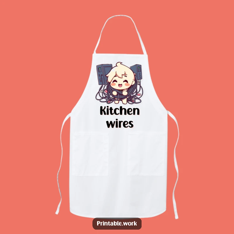 Funny Cable Chaos Apron: Cook with Tech Humor in the Kitchen