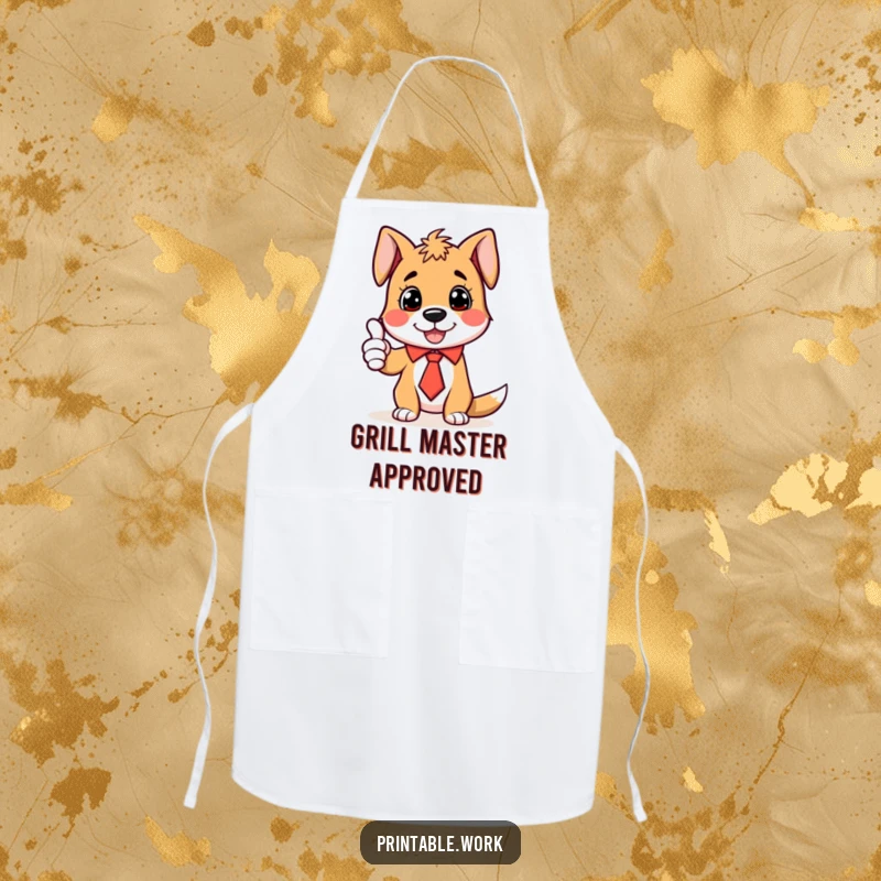 Funny Apron with a dog wearing a tie and giving an enthusiastic thumbs-up, adding cheer to cooking.