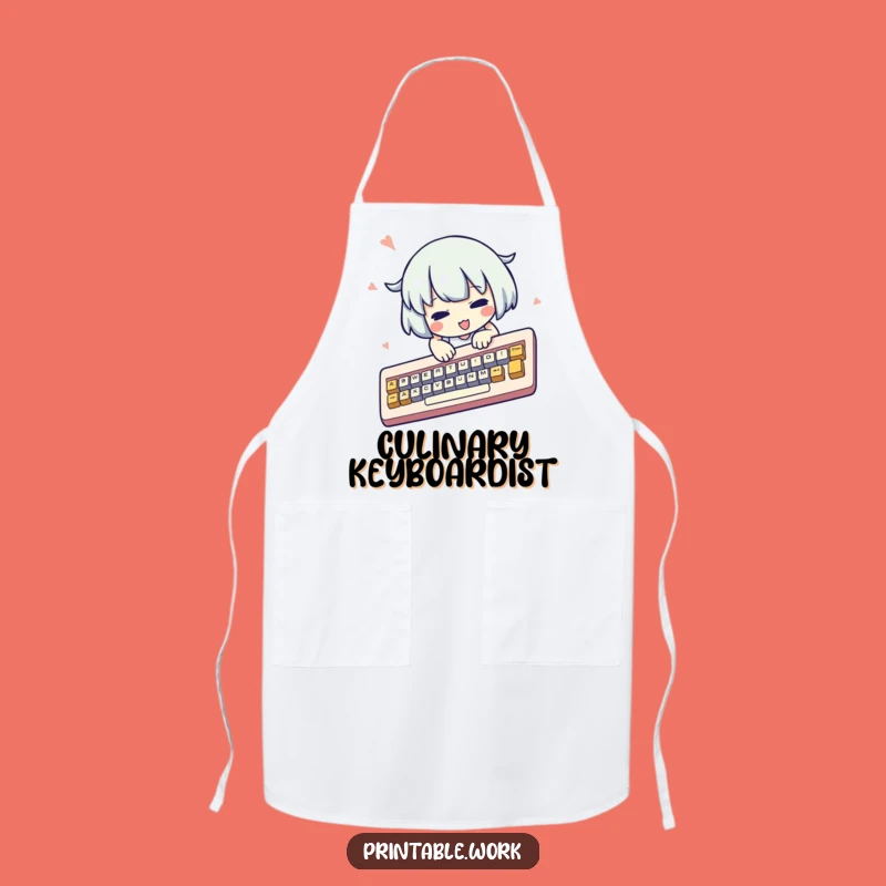 Funny Kawaii Typist Apron: Kitchen Keyboard Action, Perfect Funny Gift for Chefs