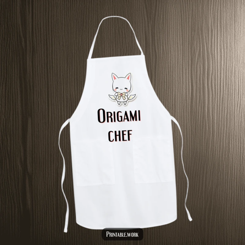 Funny paper character doing a curtsy with a bow, adding a polite and funny vibe to this kitchen apron.