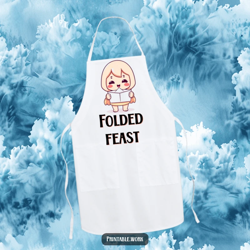Funny apron: Printer character offering a perfectly folded piece of paper, practical and humorous kitchen wear.