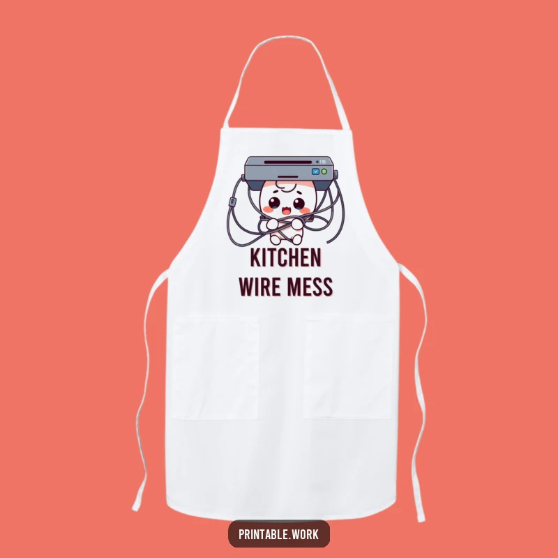 Funny Tech Trouble Apron: Surprised Chef in Cables for Kitchen Fun Gift