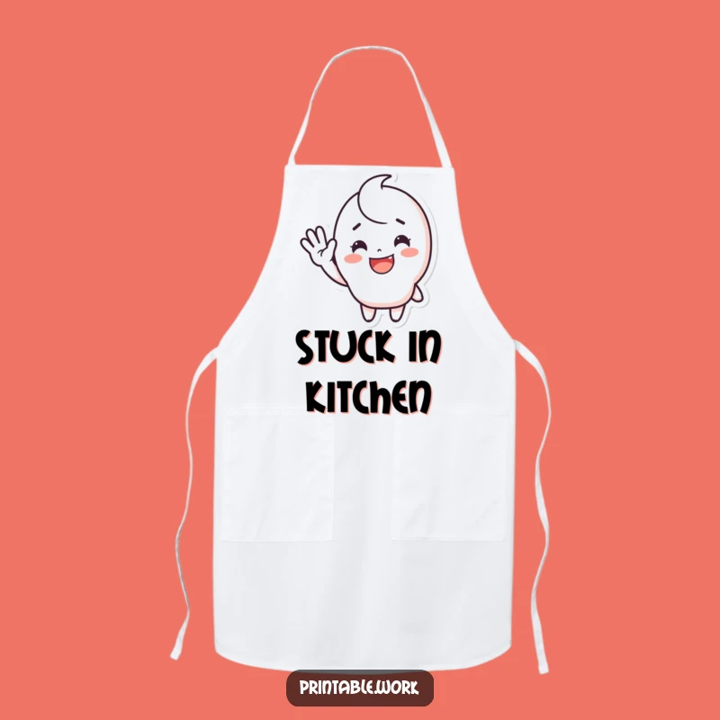 Funny Waving Sticker Apron: Cheerful Happy Character Kitchen Wear, Perfect Funny Gift