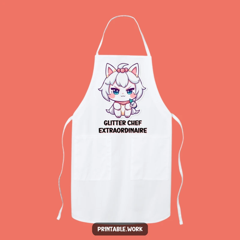 Funny Glitter Wink Apron: Mischievous Character Kitchen Fun, Sparkly Gift Idea