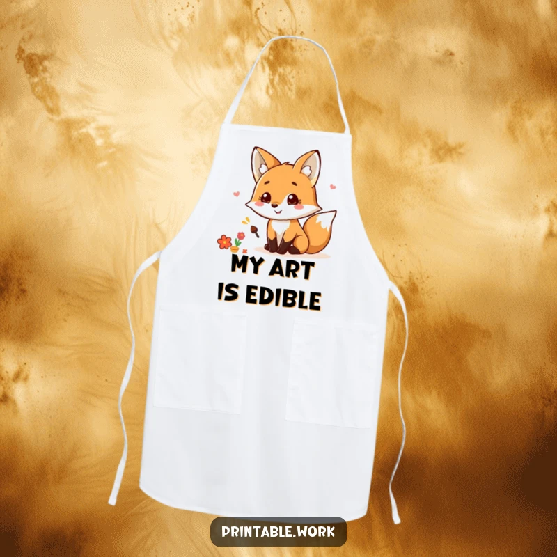 Funny Kawaii Fox Scrapbooking Apron featuring a smiling fox with craft supplies, ready to protect from messes, a humorous and functional funny gift.