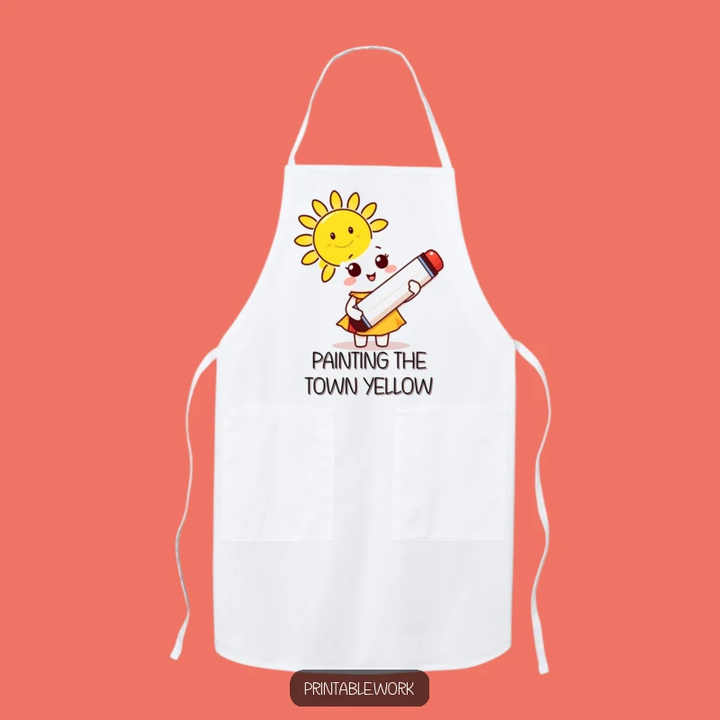 Funny Sunny Artist Apron: Cute Marker Character Kitchen Fun, Creative Gift Idea