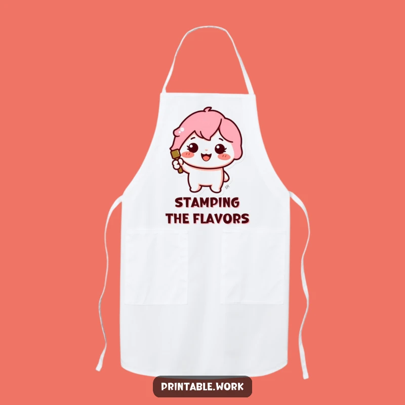 Funny Kawaii Stamper Apron: Cheerful Character Kitchen Funny Gift