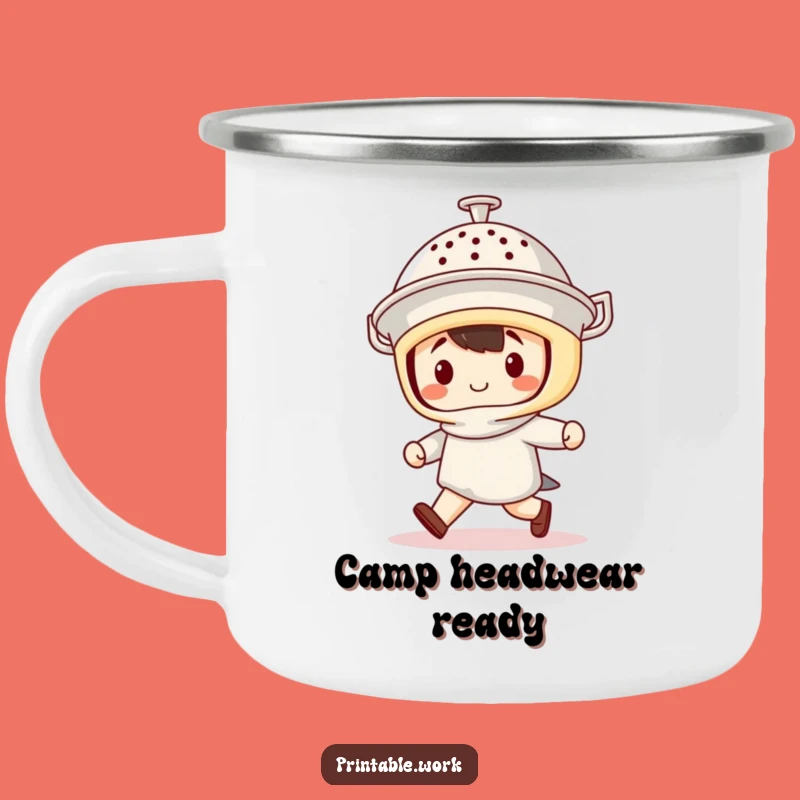 Funny Kawaii Colander Helmet Camping Mug - Marching Character Outdoor Gift