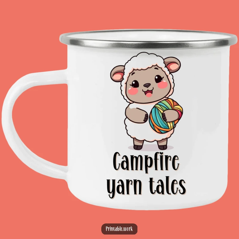 Cozy Funny Kawaii Sheep Yarn Camping Mug: Funny Gift for Outdoor Knitters