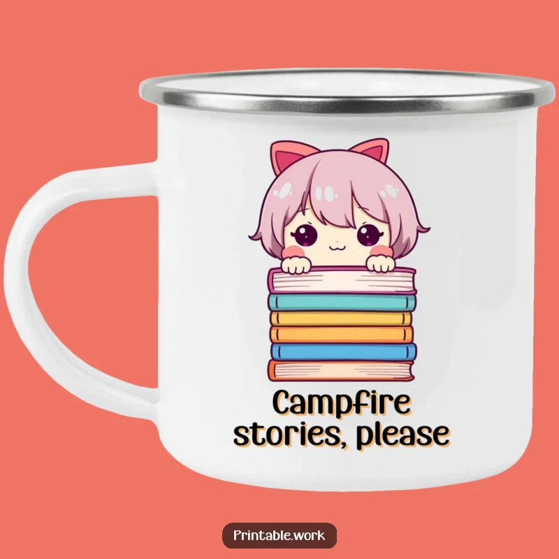Funny Campfire Reads Mug - Adorable Peeking Character, Humorous Outdoor Gift for Book Lovers