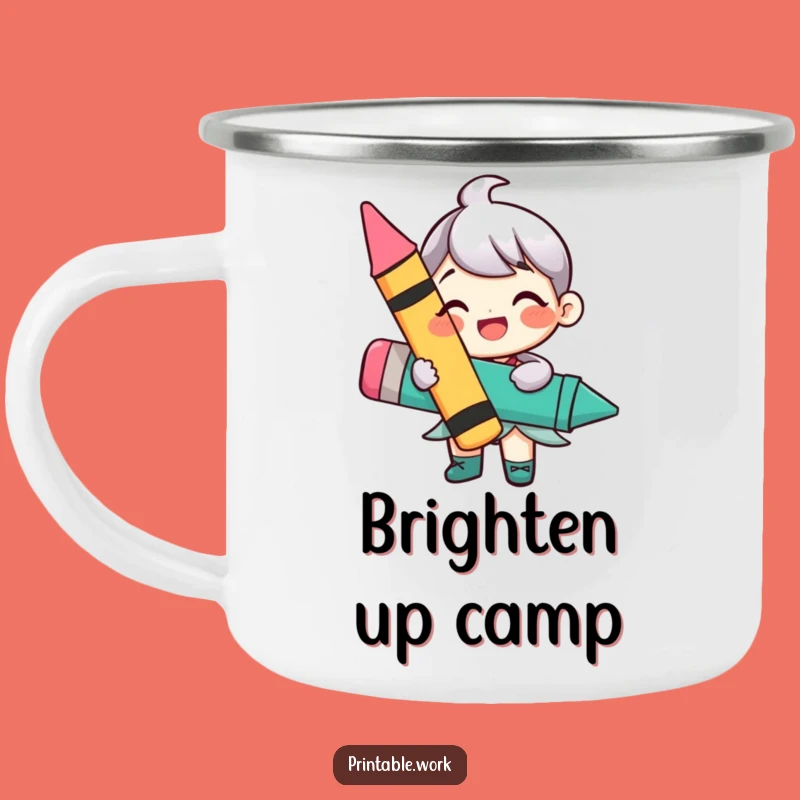 Funny Happy Crayon Character Camping Mug: Adventure and Art in Every Sip