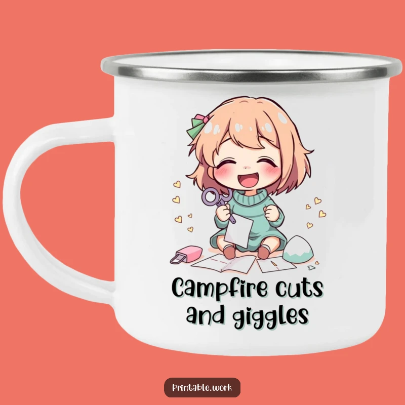 Funny Paper Craft Camping Mug: Giggling Character, Durable & Humorous Outdoor Gift