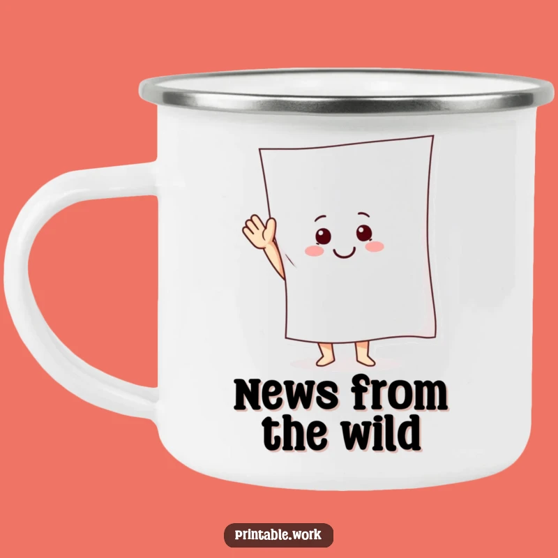 Funny Paper Character Camping Mug: Waving Pal, Durable & Humorous Outdoor Gear, Perfect Funny Gift