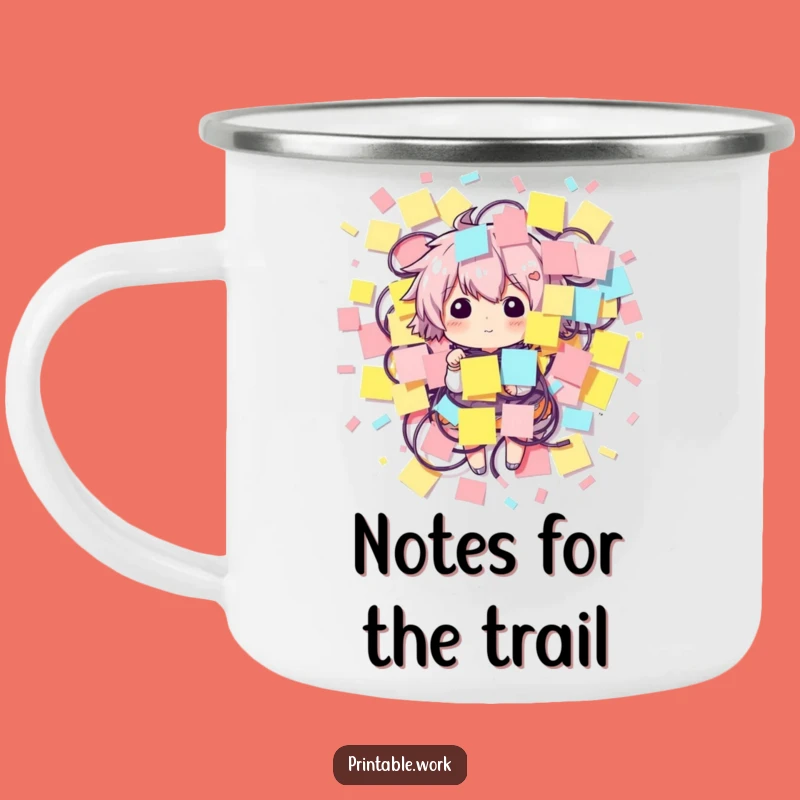Funny Sticky Note Overload Character Camping Mug - Outdoor Planning Fun