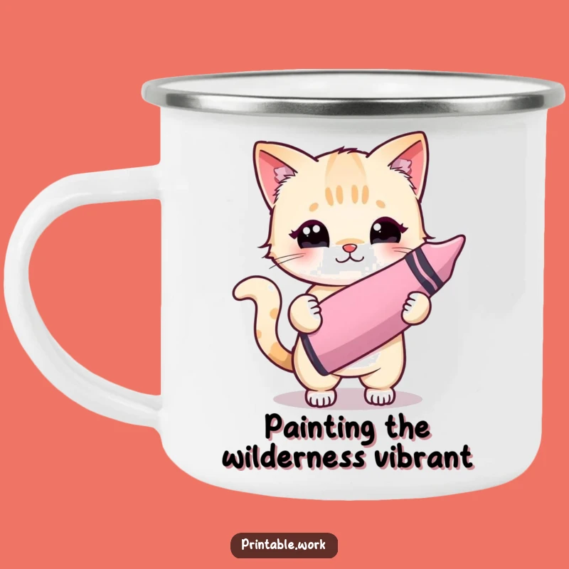 Funny Kawaii Cat Crayon Artist Camping Mug: Adventure Fuelled by Art and Laughs