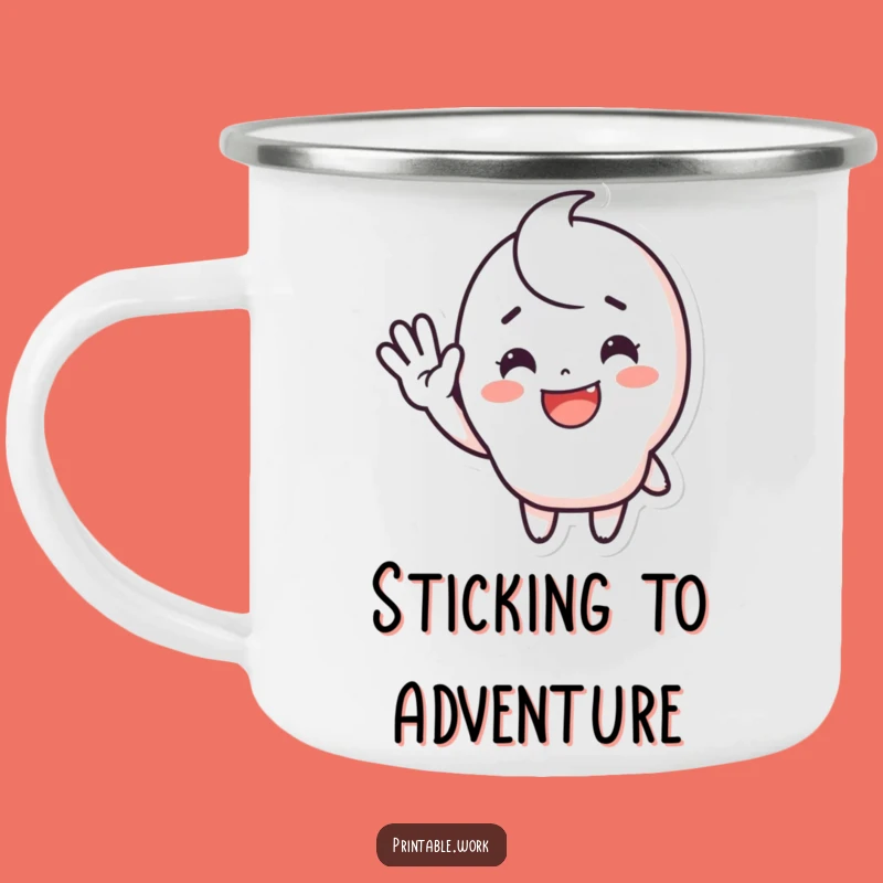 Funny Waving Sticker Camping Mug: Durable Happy Character Outdoor Mug, Great Funny Gift