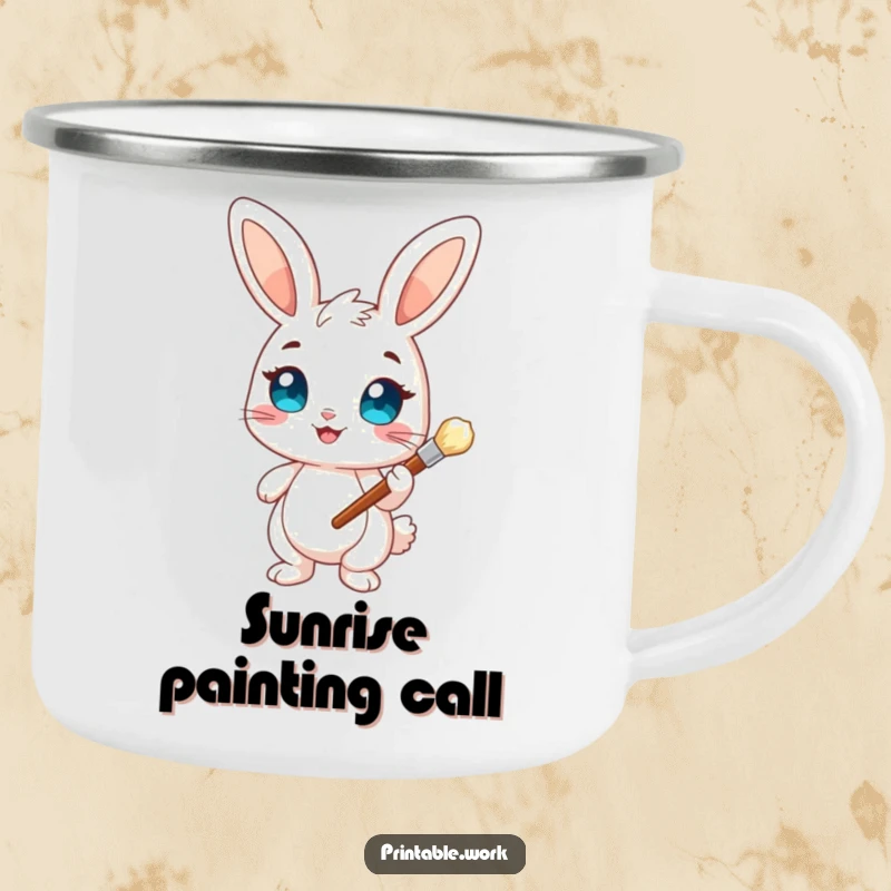 Funny Bunny Artist Camping Mug: A sturdy camping mug with a cheerful bunny holding a paintbrush, perfect for creative souls on the go.