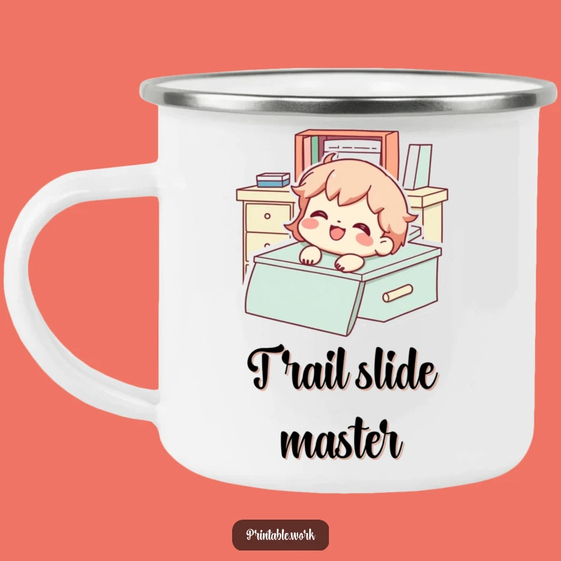 Funny Desk Sliding Character Camping Mug - Joyful Sips Outdoors, A Hilarious Funny Gift