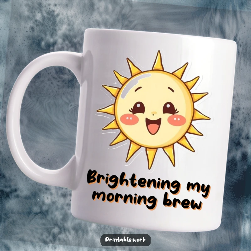 Funny mug showing a determined character focused on drawing a perfect, smiling sun, radiating positivity and artistic effort.