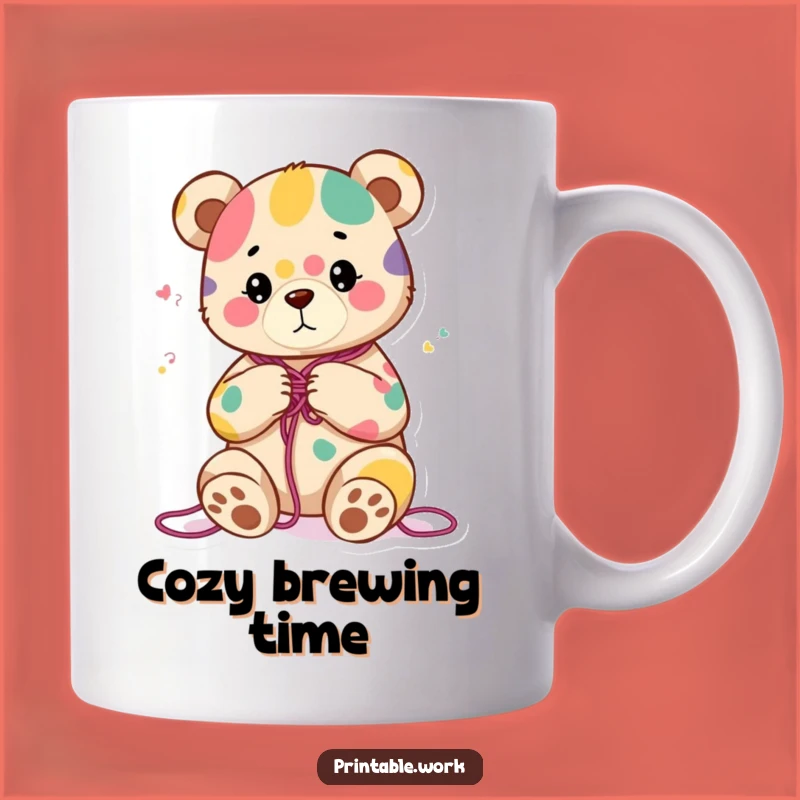 Funny Bear Knitting Mug - Content Character's Cozy Colorful Creation Gift