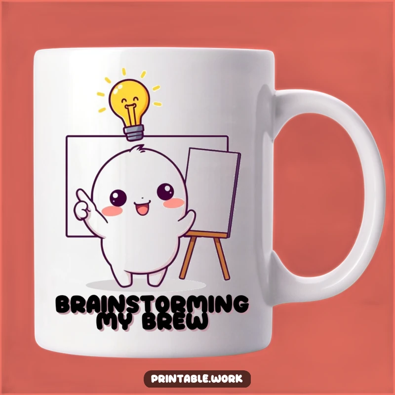 Funny Kawaii Idea Bulb Mug - Excited Character Whiteboard Gift