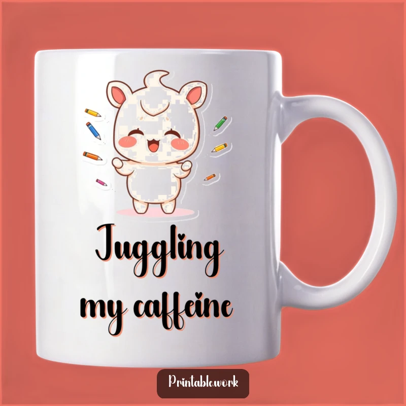 Funny Kawaii Pen Juggling Mug: Giggling Artist Gift, Perfect Funny Gift!