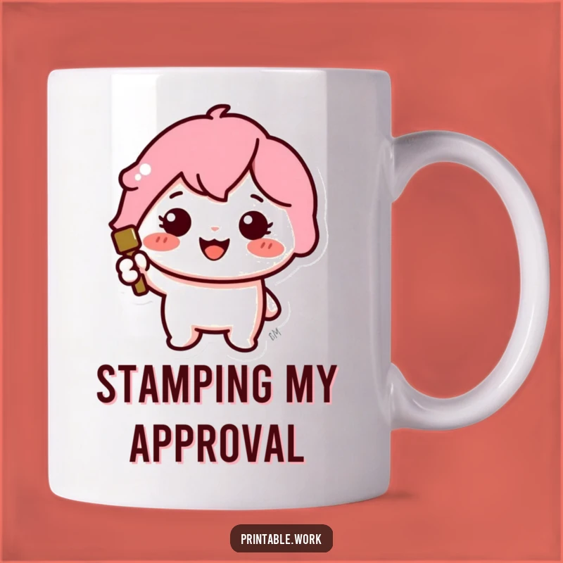 Funny Kawaii Stamper Mug: Cheerful Character Icon Stamp Funny Gift