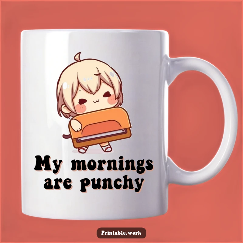 Funny Office Struggle Mug: Large Hole Punch Chaos, Perfect Humorous Gift for Work
