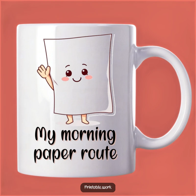 Funny Paper Pal Mug: Cheerful Character Waving Giant Sheet, Perfect Humorous Gift Idea