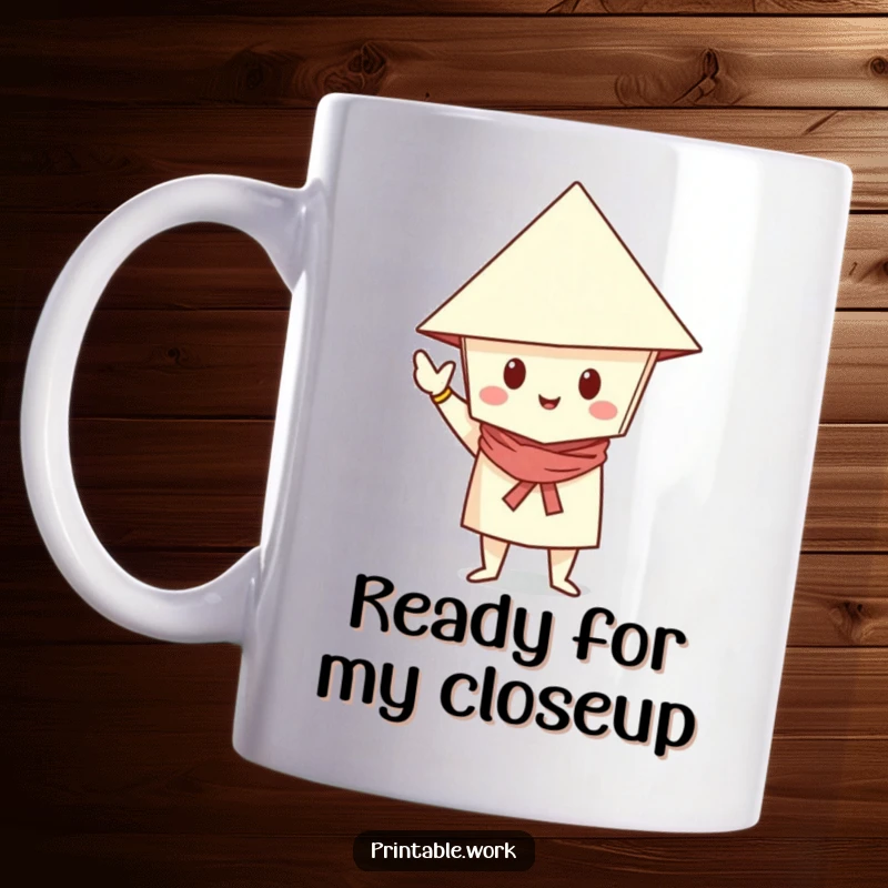 Funny Mug featuring a paper character in a folded hat striking a confident, stylish pose.