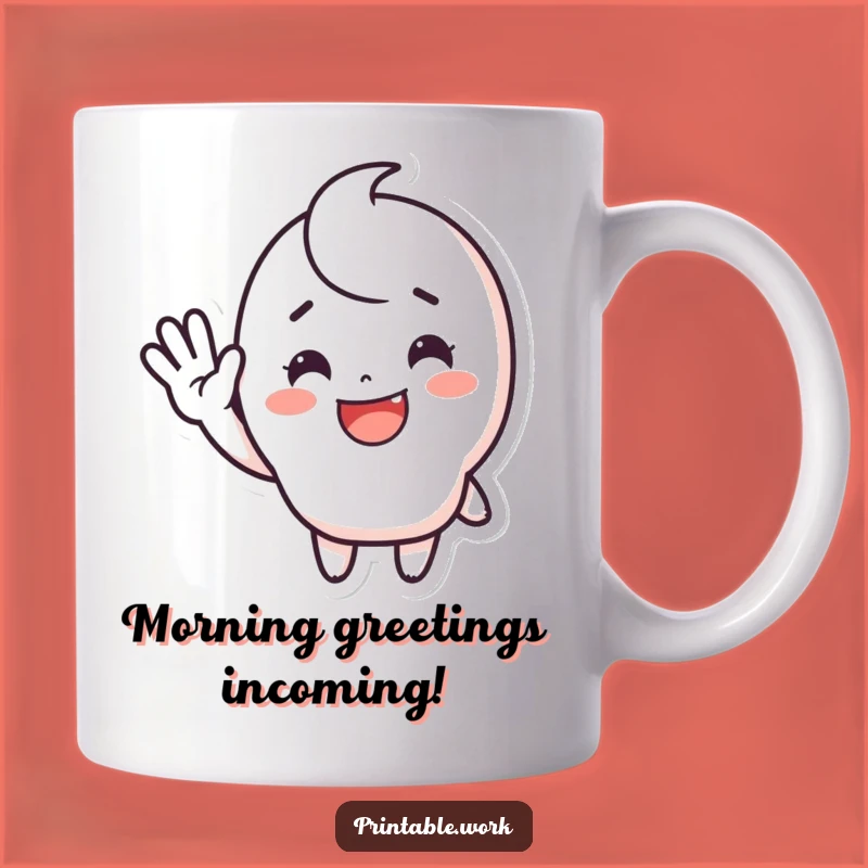 Funny Waving Sticker Mug: Cute Happy Character Gift for Sticker Lovers