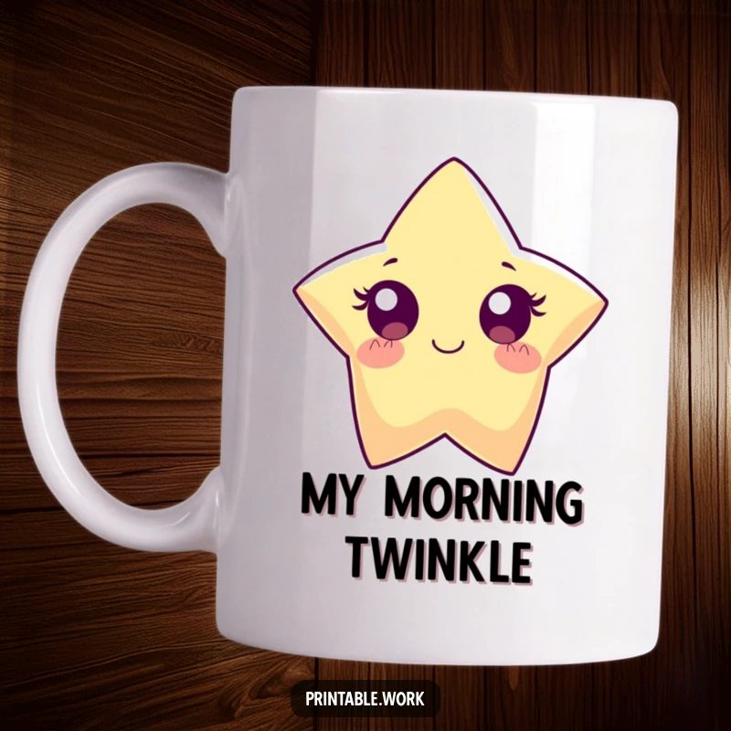 Funny Paper Star Mug: A paper star character with wide eyes sparkles brightly, embodying wonder and joy.