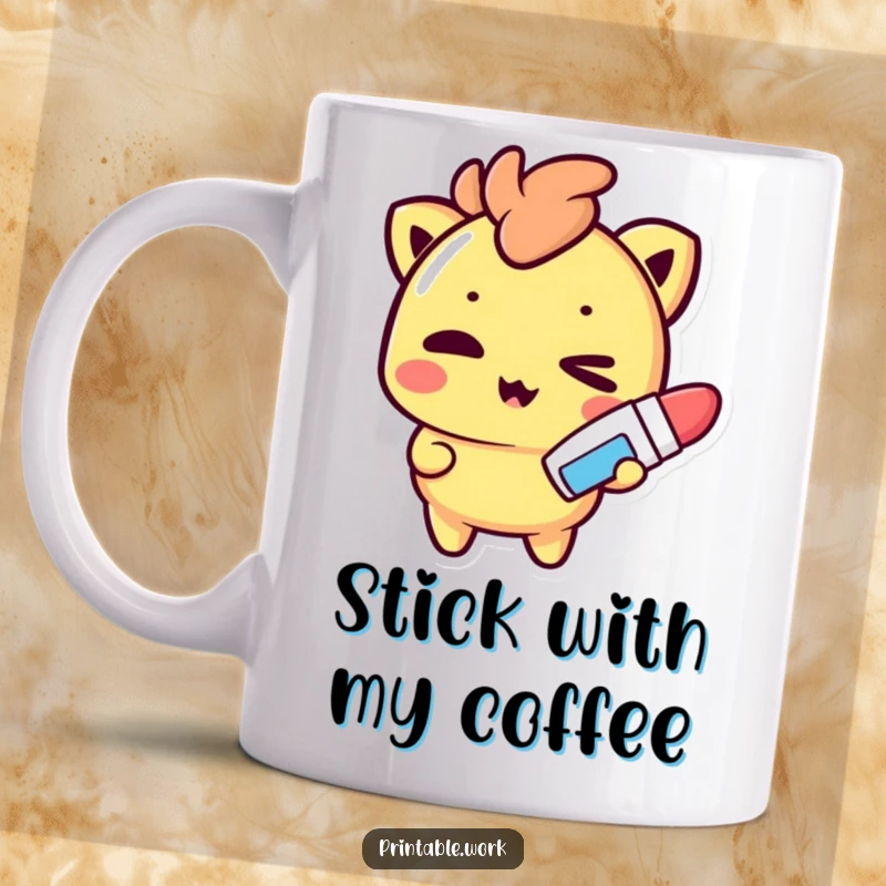 Funny Mug: A mischievous Kawaii character winks playfully while holding a glue stick, embodying crafty fun.