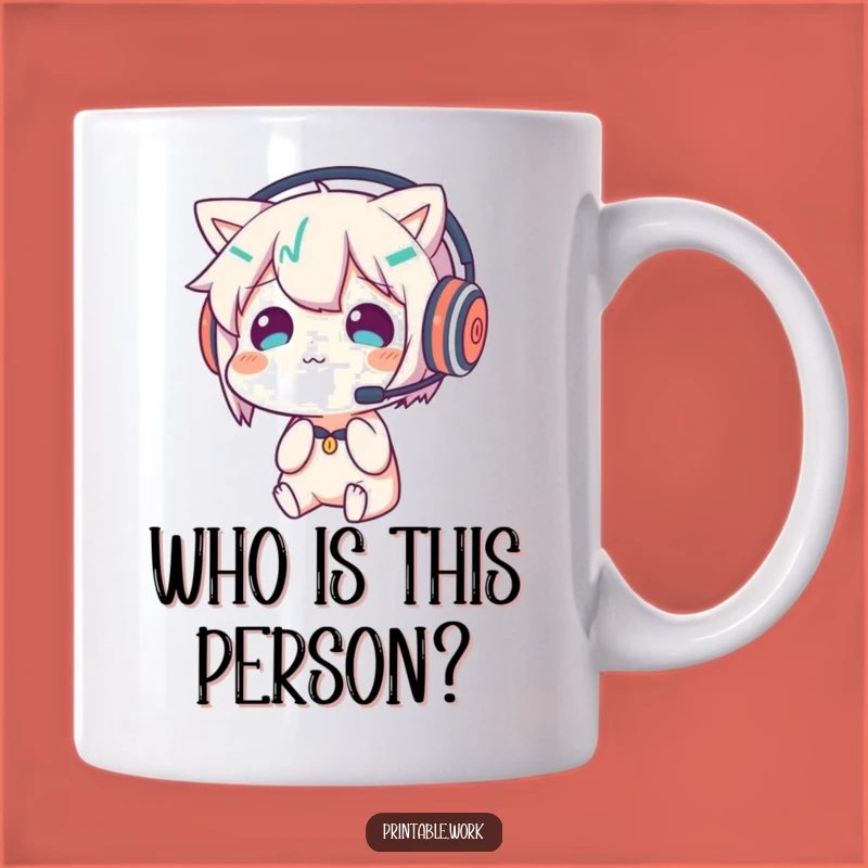 Funny Confused Headset Character Mug - Hilarious Identity Crisis Gift