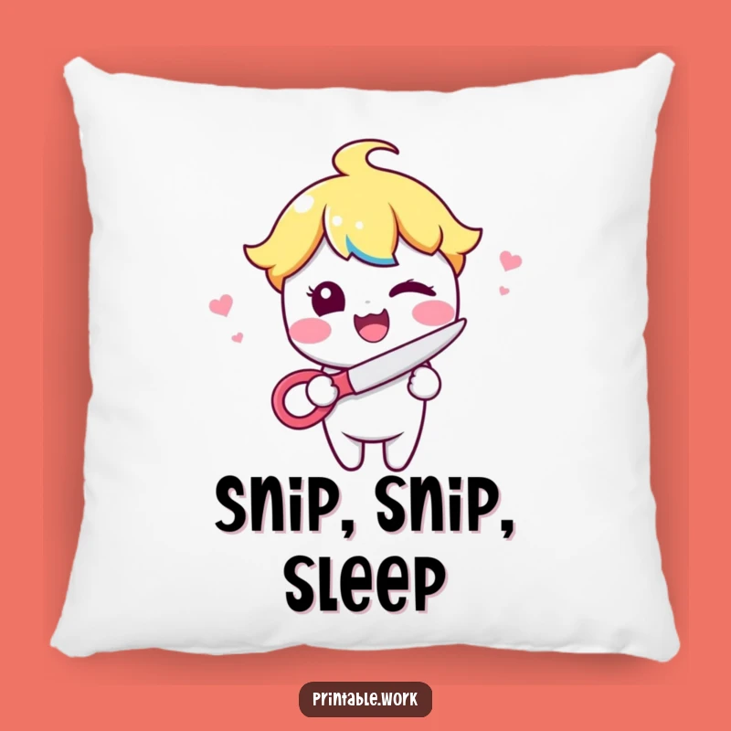 Cozy Funny Kawaii Wink & Snip Pillow - Huggable Precision!