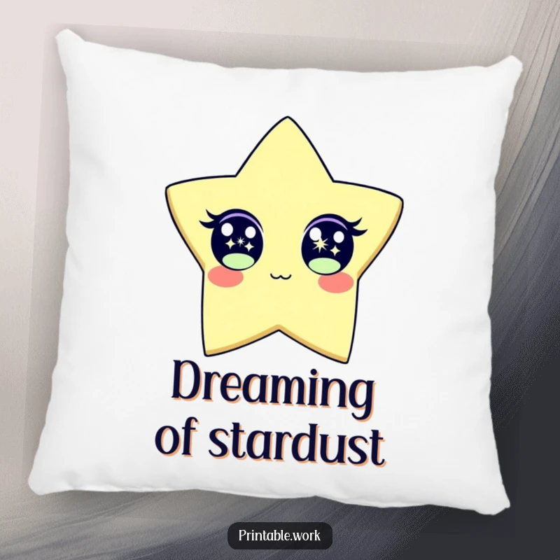 Funny Pillow with a fluffy paper star character, its eyes wide and twinkling with fun. A soft and humorous decorative accent.