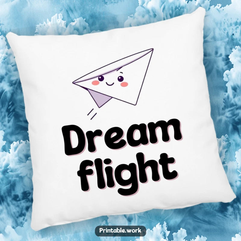 Funny Paper Airplane Pillow featuring a cute smiling paper airplane character in flight, offering comfort and whimsical cheer.