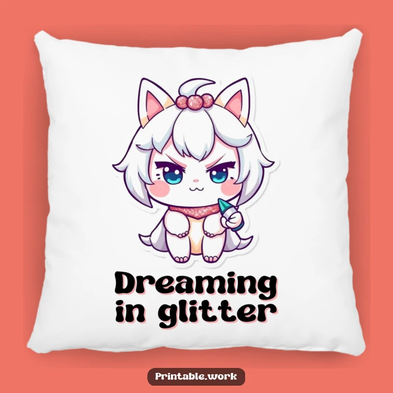 Funny Glitter Wink Pillow: Mischievous Character Comfort, Sparkly & Humorous Accent