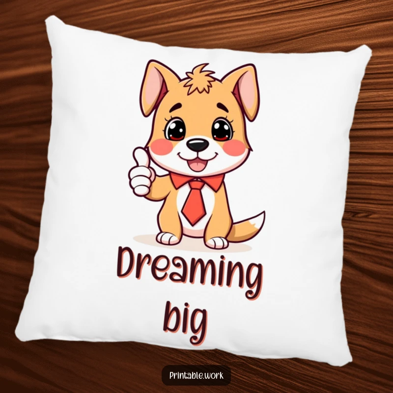 Funny Pillow with a dog in a tie giving a thumbs-up, offering cozy comfort and enthusiastic humor.