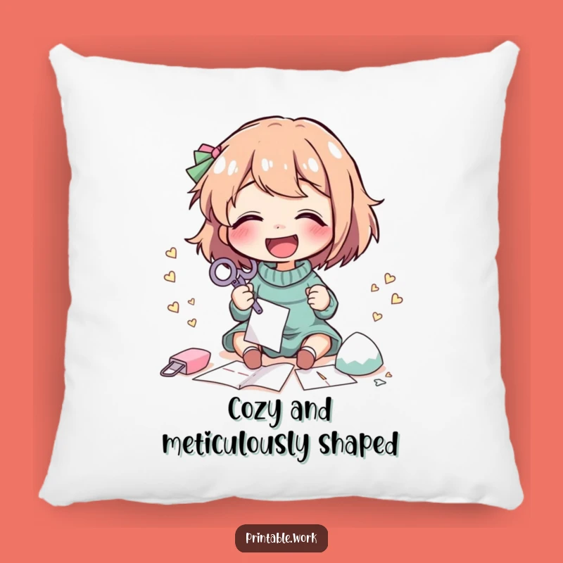 Funny Paper Craft Pillow: Giggling Character Comfort, Creative & Humorous Accent