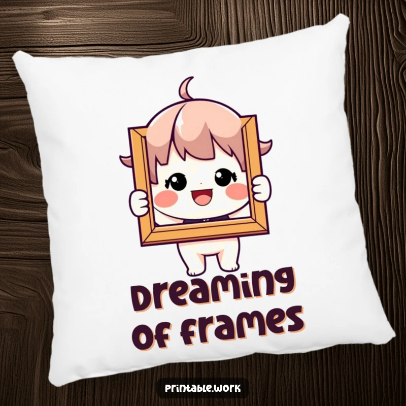 Funny Pillow: Beaming character holds a framed picture, adding a touch of sentimental humor and comfort.