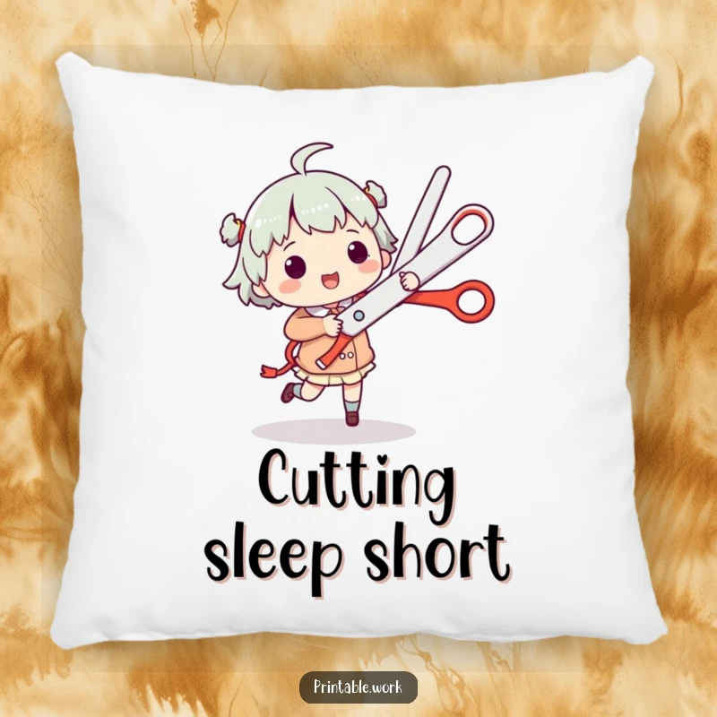 Funny Pillow: Character jigs with giant scissors, adding a touch of whimsical humor and comfort.