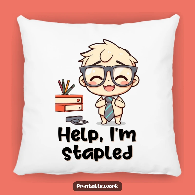 Funny Stapler Tie Mishap Pillow: Comfy Cushion for Hilarious Office Moments