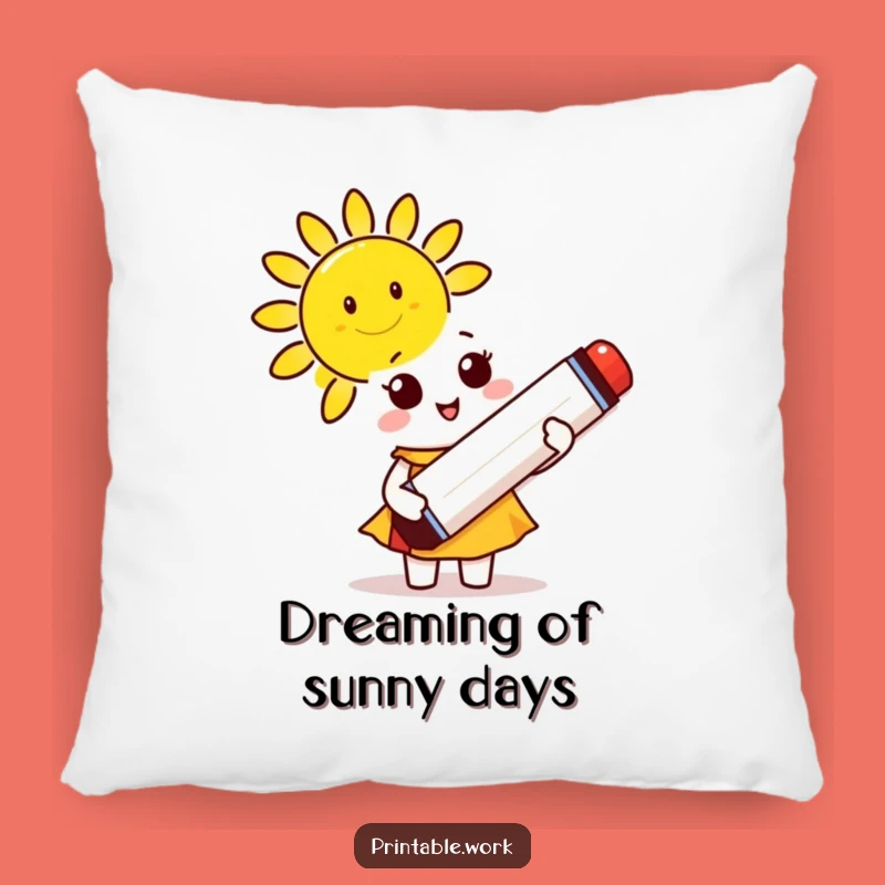 Funny Sunny Creator Pillow: Cute Marker Character Comfort, Cheerful & Humorous Accent