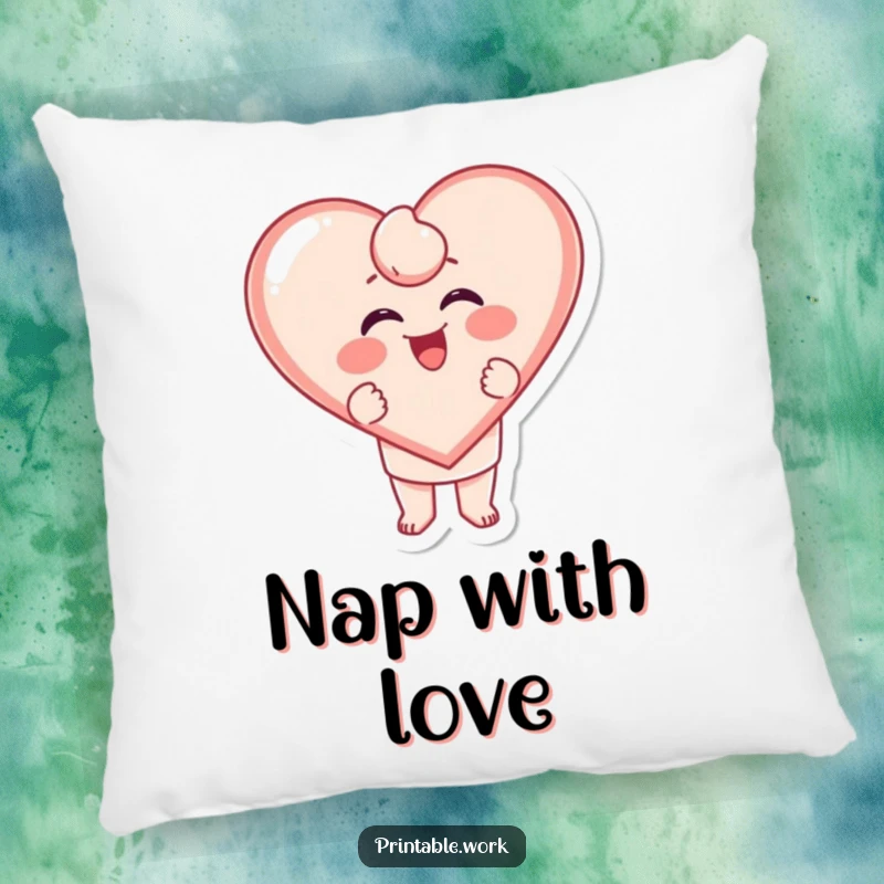 Funny Heart Pillow: A character excitedly stamping a giggling heart shape, offering soft comfort and love.