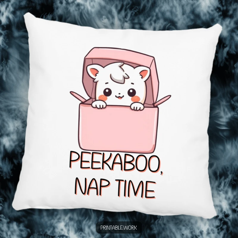Funny Pillow: A smiling Kawaii character peeks out from a colorful box, offering comfort and a touch of playful charm.
