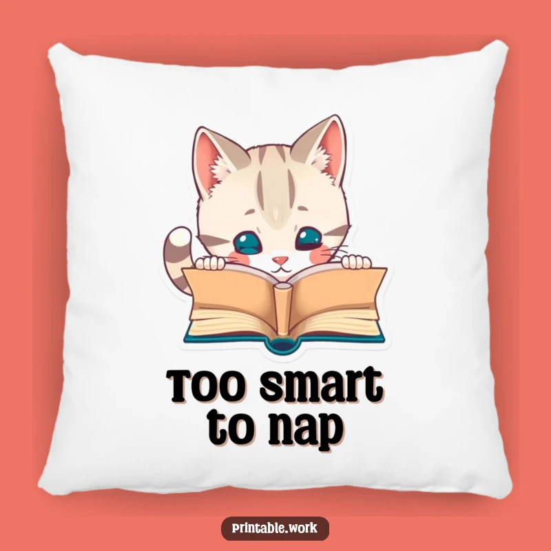 Funny Curious Cat Pillow: Cozy Book Lover Decor, Perfect Funny Gift